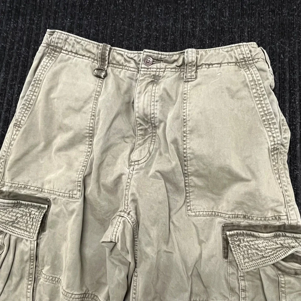 Abercrombie & Fitch Ultra Baggy Cargo Pants Mens 34x30 Olive Green Wide Leg Y2K - Picture 4 of 9